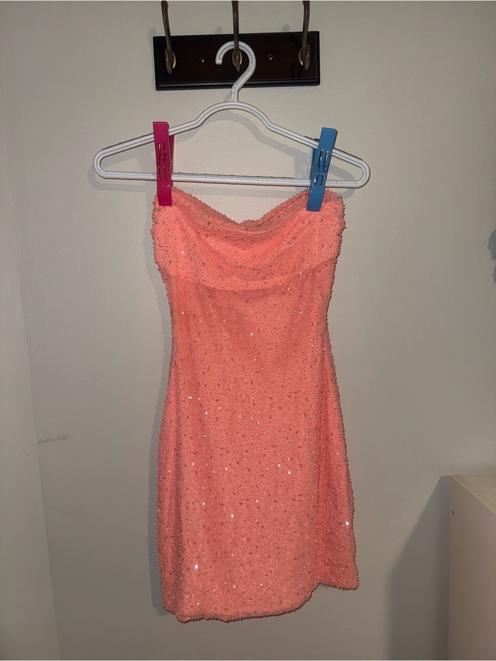 Strapless Sequin Mini Dress in Coral
